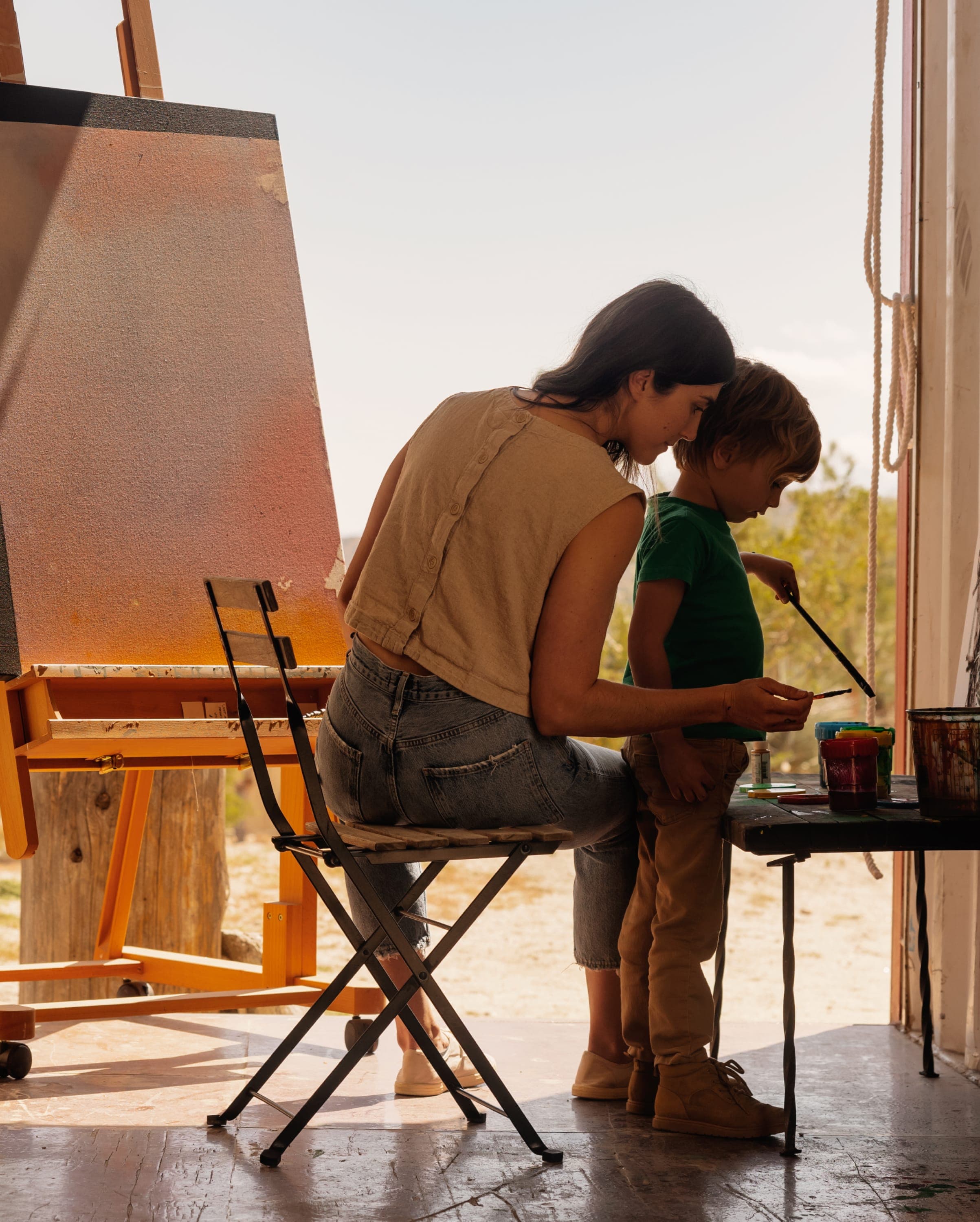 woman with child painting